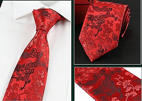 Secdtie Men's Red Black Ties Dragon Woven Necktie Birthdays Gift for Big Boys Boyfriends - Image 3