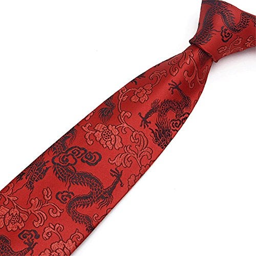 Secdtie Men's Red Black Ties Dragon Woven Necktie Birthdays Gift for Big Boys Boyfriends - Image 2
