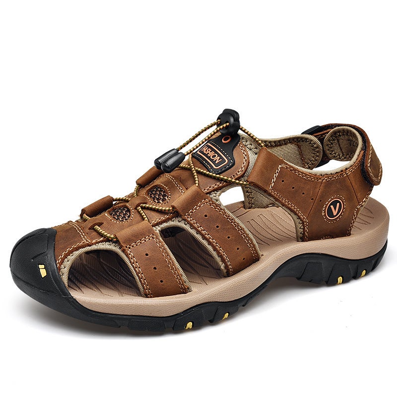 Summer Baotou Men'S Sandals First-Layer Cowhide Beach Shoes Men'S Outdoor Non-Slip Soft Sole Large Size - Image 1