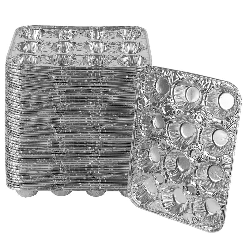 PLASTICPRO Aluminum Foil Muffin Pans Reusable and Disposable Holds 12 Mini CupcakesMuffin foil Pan Pack of 50 - Image 2