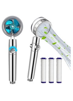 Handheld Shower Head, High Pressure Shower Heads Turbo Fan 360 Degrees Rotating, Hydro Jet Shower Head with 3 Filters Turbocharged Showerhead (Blue)