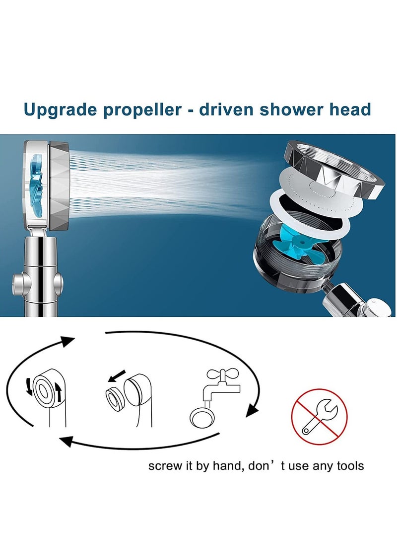 Generic - Handheld Shower Head, High Pressure Shower Heads Turbo Fan 360 Degrees Rotating, Hydro Jet Shower Head with 3 Filters Turbocharged Showerhead (Blue) - Image 1