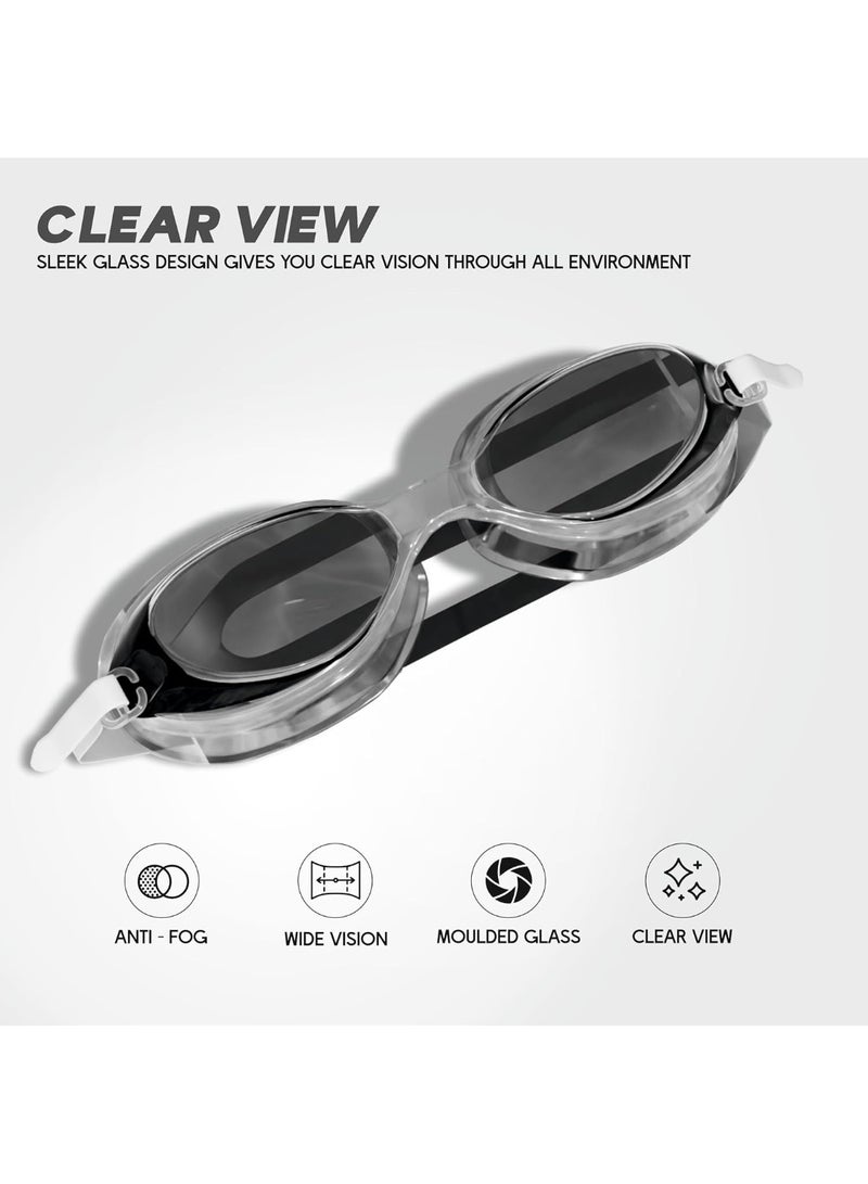 KONEX Anti-Fog UV Protection Swimming Goggles for Men, Women | Wide-Angle Vision with Silicone Comfort & Adjustable Strap | Perfect for Adults & Children (Black) - Image 3