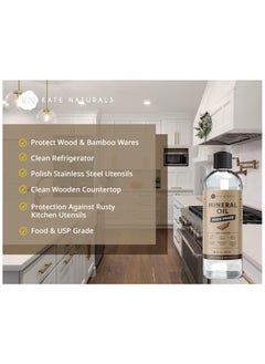 Kate Naturals Mineral Oil for Wood Cutting Board Oil, Butcher Block, and Knife. Food Grade Mineral Oil for Wooden Cutting Board (8oz, Food Safe Oil) Brand: Kate Naturals  - Image 3