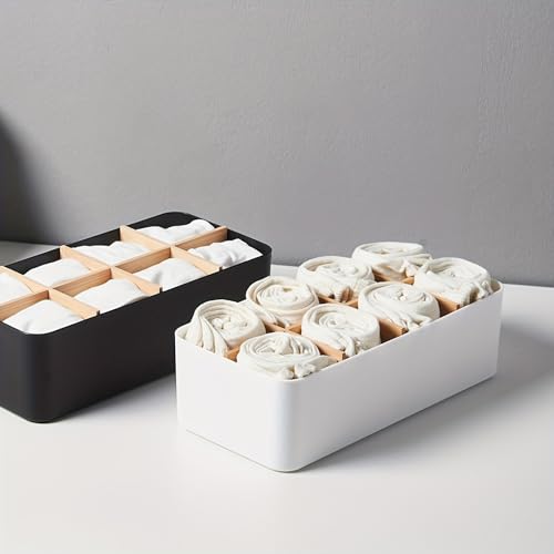Soko 8 Compartments Multipurpose Remote Holder, Organizer Desktop Storage Box with Removable Bamboo Partitions, Desk Caddy for Remote, Stationary, Makeup, Socks, Underwear - Home, Office (White) - Image 2