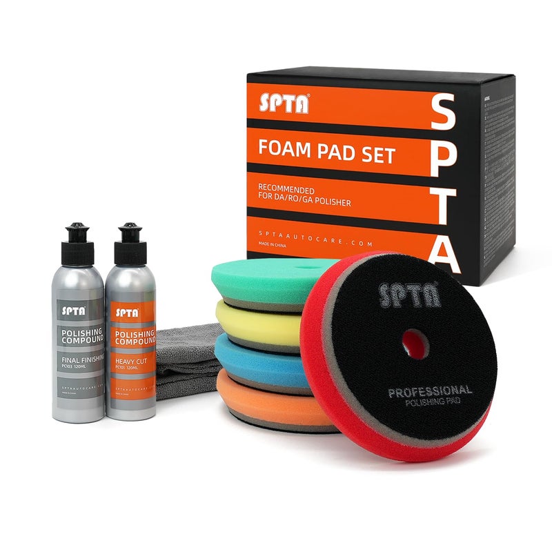 SPTA HD Buffing Polishing Pads, 6 Inch Orbital Buffer Pads Hook and Loop Buffing Pads, Foam Polish Pad 5 Grits from Coarse to Fine for 6 Inch DA Rotary Polisher Compounding, Polishing and Waxing - Image 1