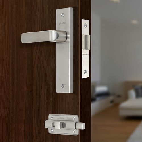 Plantex Heavy Duty Bathroom Door Lock/Mortise 8inch Keyless Plate Handle Set for Home/Bathroom/Store Room/Balcony/Office with Baby Latch (8110, Matt) - Image 1