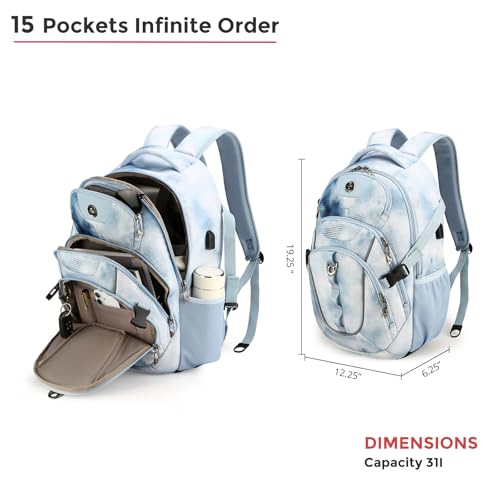 Swissdigital Laptop Backpack with USB Charging Port, Travel Backpack Fits 15.6 inches Computer, 31L Backpack for Men, Polka Blue | SD803-105 - Image 4