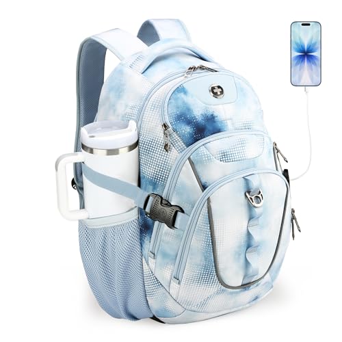 Swissdigital Laptop Backpack with USB Charging Port, Travel Backpack Fits 15.6 inches Computer, 31L Backpack for Men, Polka Blue | SD803-105 - Image 1