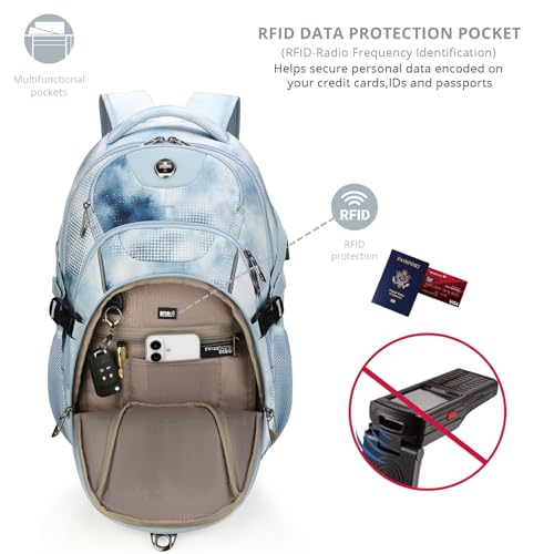 Swissdigital Laptop Backpack with USB Charging Port, Travel Backpack Fits 15.6 inches Computer, 31L Backpack for Men, Polka Blue | SD803-105 - Image 2
