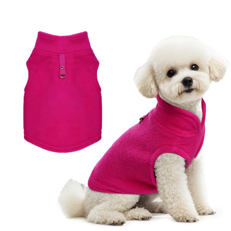 Rbenxia 1 Piece of Rose Red Dog Sweater with Leash Ring Soft Fleece Vest Dog Pullover Warm Jacket Pet Dogs Clothes Winter Dogs Outfits for Small Puppy Cat Pets - Image 1