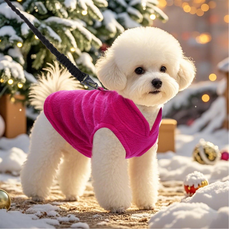 Rbenxia 1 Piece of Rose Red Dog Sweater with Leash Ring Soft Fleece Vest Dog Pullover Warm Jacket Pet Dogs Clothes Winter Dogs Outfits for Small Puppy Cat Pets - Image 5