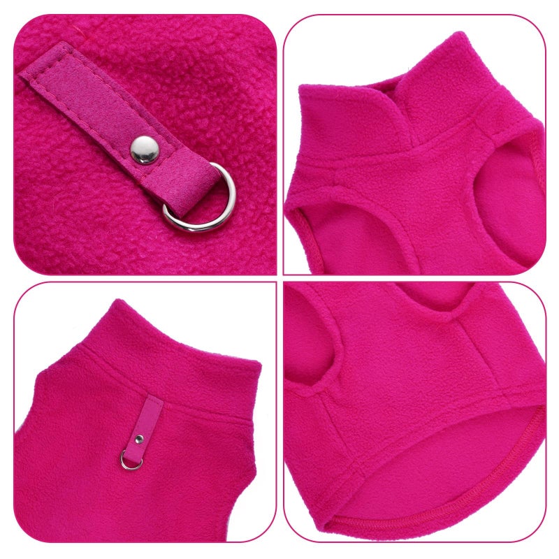 Rbenxia 1 Piece of Rose Red Dog Sweater with Leash Ring Soft Fleece Vest Dog Pullover Warm Jacket Pet Dogs Clothes Winter Dogs Outfits for Small Puppy Cat Pets - Image 2