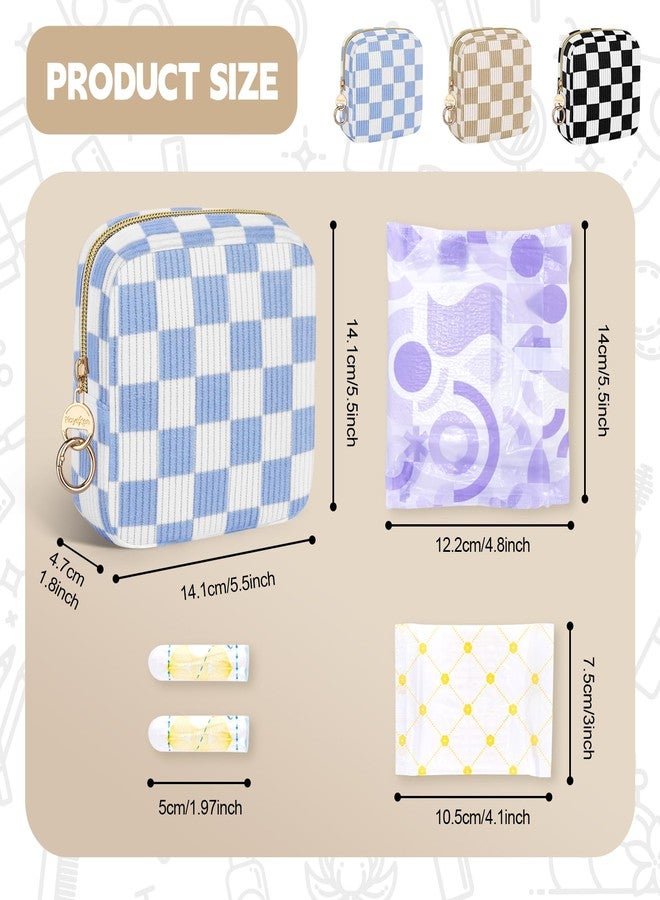 Playexen Checkered Period Bag for Teen Girls, Corduroy Sanitary Napkin Storage Bag with Ring Buckle, Cute Menstrual Pad Pouch Tampon Holder for Purse (Checkered-Khaki - Image 2