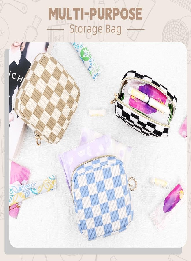 Playexen Checkered Period Bag for Teen Girls, Corduroy Sanitary Napkin Storage Bag with Ring Buckle, Cute Menstrual Pad Pouch Tampon Holder for Purse (Checkered-Khaki - Image 4