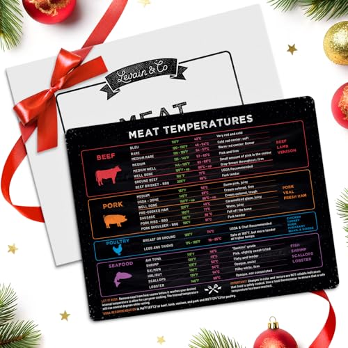 Levain & Co Meat Temperature Magnet - Beef, Poultry, Fish & Pork Cooking Chart - Horizontal - Meat Temp Magnet Kitchen Tools Cooking Gadgets - Fridge Accessories - Image 1