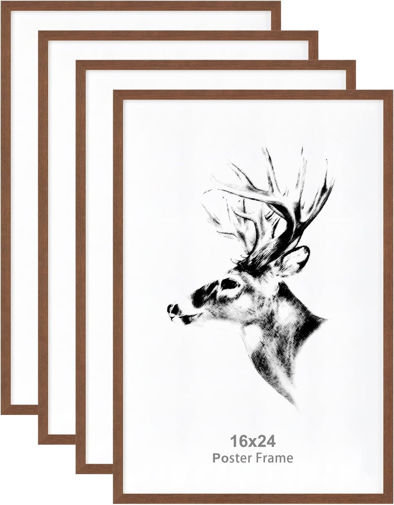 Yaetm 16x24 Picture Frames Set of 4, Walnut Brown, Solid Wood Frame 16 x 24 Frame for Gallery Wall, Photos, Posters & Art Prints, Wall Mount (4 pack, Walnut) - Image 1