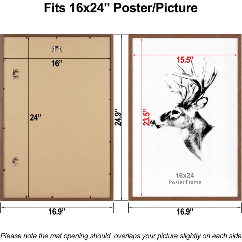 Yaetm 16x24 Picture Frames Set of 4, Walnut Brown, Solid Wood Frame 16 x 24 Frame for Gallery Wall, Photos, Posters & Art Prints, Wall Mount (4 pack, Walnut) - Image 5