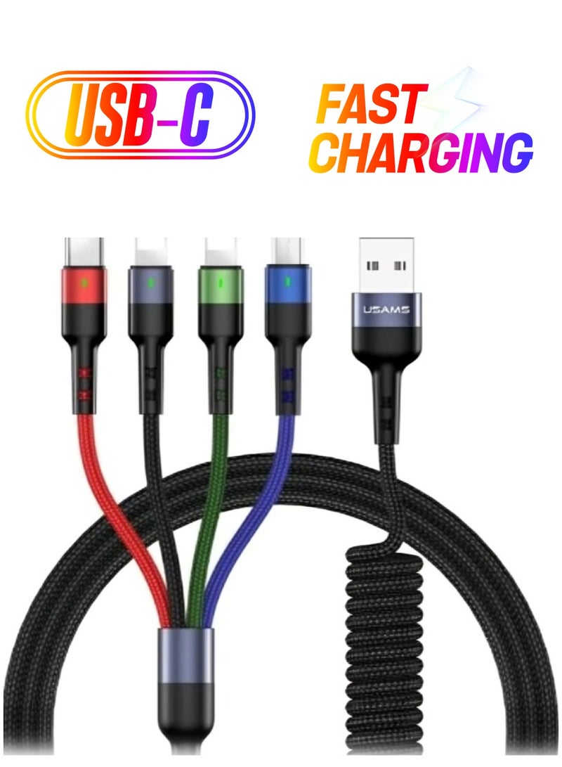 أوسامس 4 في 1 زنبركي من النايلون المضفر للشحن السريع U26 باللون الأسود - Image 1