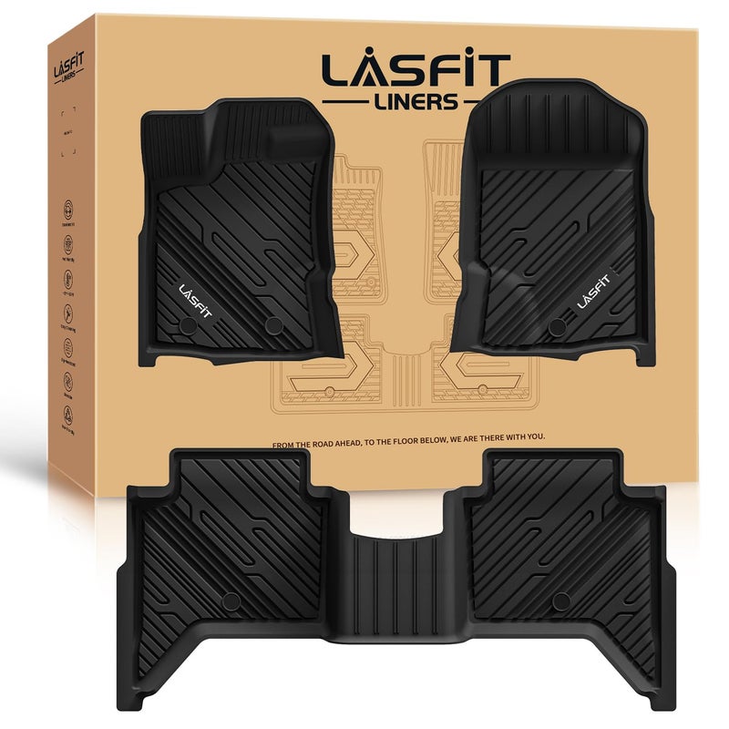 حصائر أرضية LASFIT تناسب فورد رينجر 2020-2023 سوبر كرو كاب لجميع الأحوال الجوية بطانة شاحنة TPE مجموعة الصف الأمامي والخلفي باللون الأسود