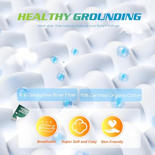 GRUENERDE Grounding Pillowcase Queen Conductive 10% Silver Fiber Grounding Pillow for Bed with 15ft Cord Organic Cotton Improve Sleep Gray 20x30in - Image 2