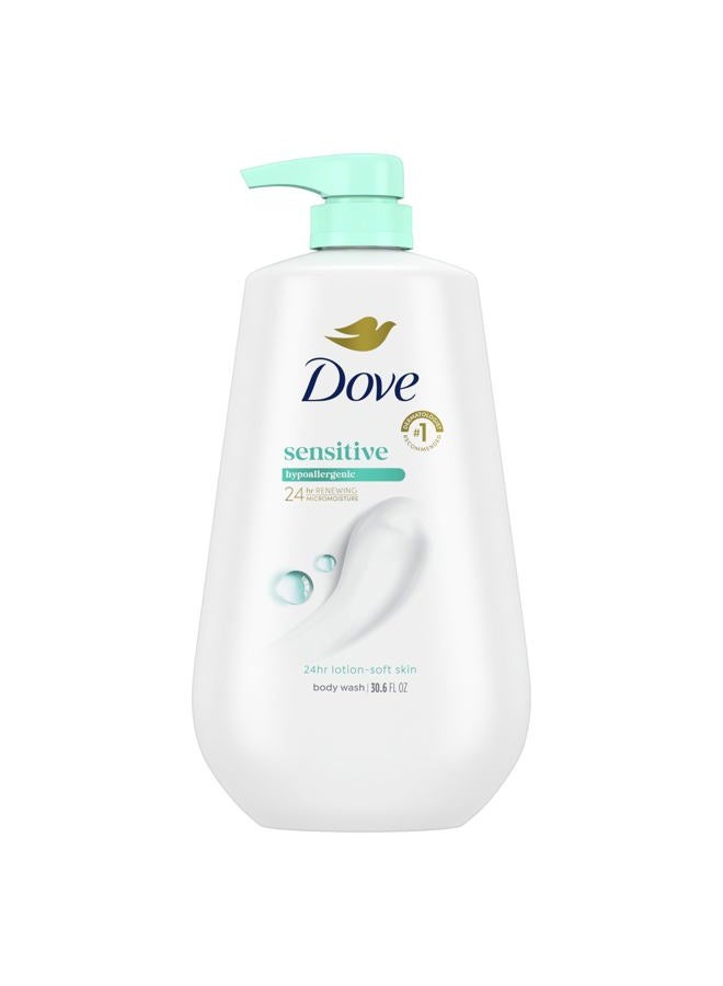 Dove Body Wash with Pump Sensitive Skin For 24hr Lotion-Soft Skin Moisturizing Skin Cleanser Gentle Hypoallergenic Formula with No Sulfates No Parabens 30.6 oz - Image 1