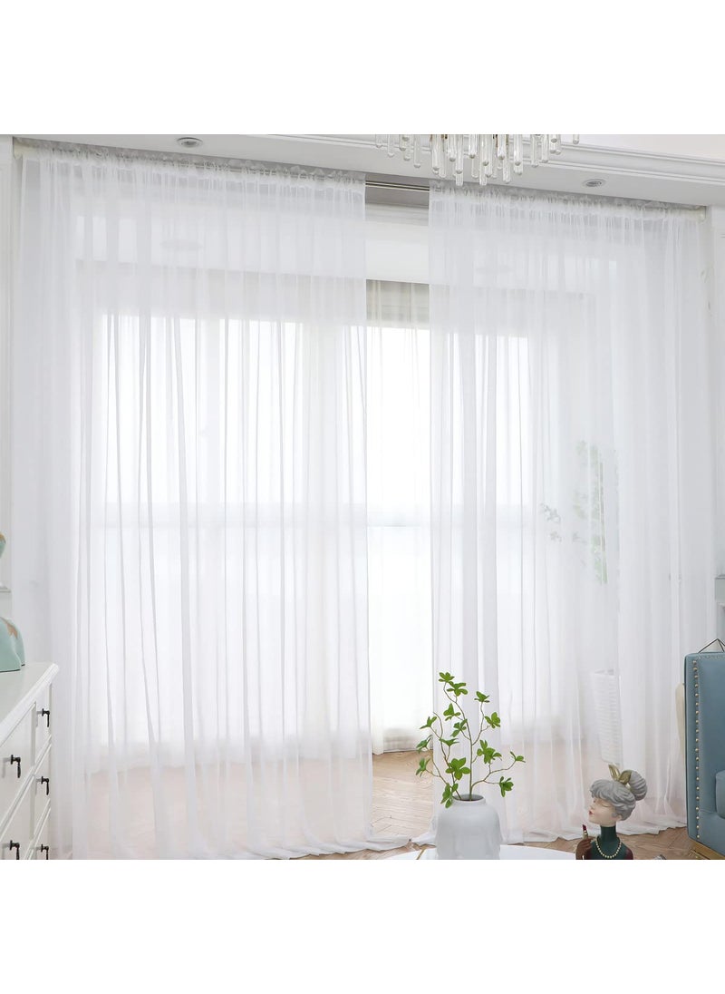 L&TEC Window White Sheer Curtains 95 Inches Long 2 Panels Sheer White Curtains Basic Rod Pocket Panel for Bedroom Children Living Room Yard Kitchen (White  52"" W x 95"" L | 2 pcs)  - Image 1