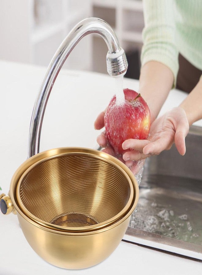 Luxshiny 2pcs Sink Colander Strainer Basket Rice Washing Strainer with Metal Basin Stainless Steel Fruit Strainer for Food (Golden) - Image 5