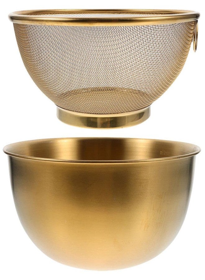 Luxshiny 2pcs Sink Colander Strainer Basket Rice Washing Strainer with Metal Basin Stainless Steel Fruit Strainer for Food (Golden) - Image 1