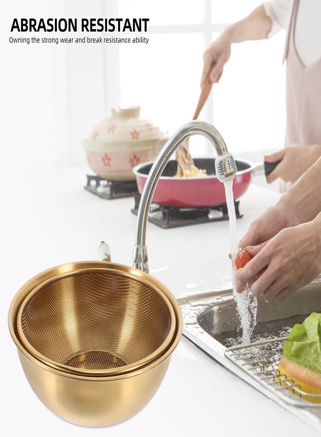 Luxshiny 2pcs Sink Colander Strainer Basket Rice Washing Strainer with Metal Basin Stainless Steel Fruit Strainer for Food (Golden) - Image 4