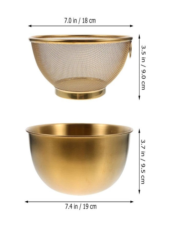 Luxshiny 2pcs Sink Colander Strainer Basket Rice Washing Strainer with Metal Basin Stainless Steel Fruit Strainer for Food (Golden) - Image 2