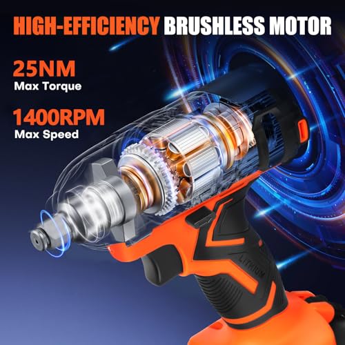 BIHOO 20v Drill Driver Set,Cordless Drill with Battery and Charger,LED Tools Kit,25+1 Torque Setting,43pcs Drill Bits,Orange - Image 5