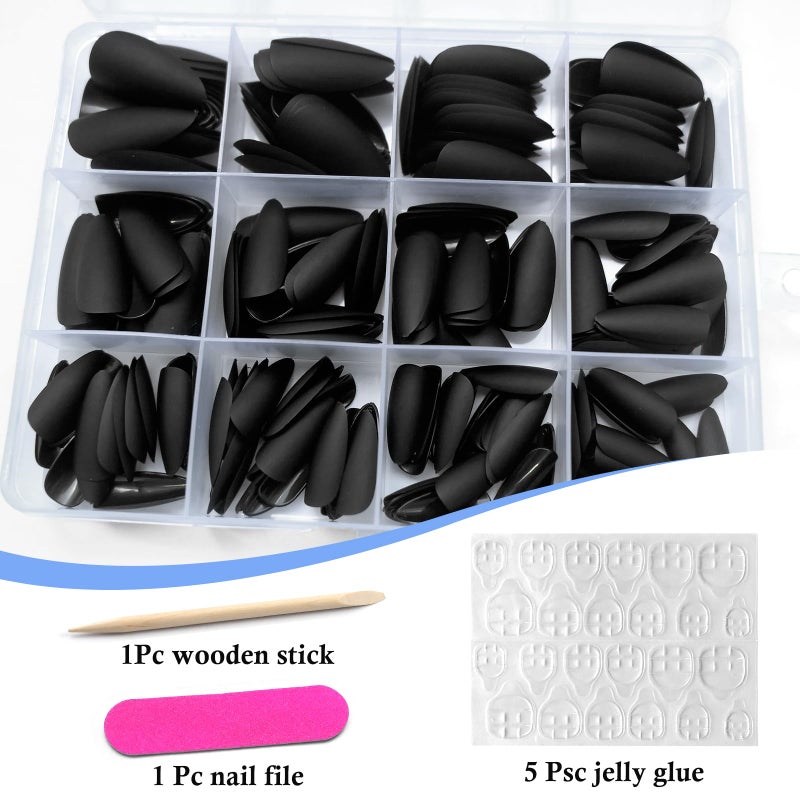 Lifextol 240PC Almond Press on Nails Medium Length Fake Nails Black Matte Almond Nails Press on Nail Short Stiletto False Nail Tips Colored Artificial Fingernail & Nail Adhesive Tabs for Women - Image 3