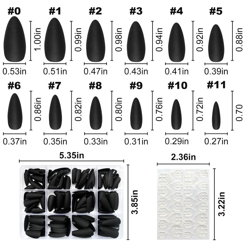 Lifextol 240PC Almond Press on Nails Medium Length Fake Nails Black Matte Almond Nails Press on Nail Short Stiletto False Nail Tips Colored Artificial Fingernail & Nail Adhesive Tabs for Women - Image 2