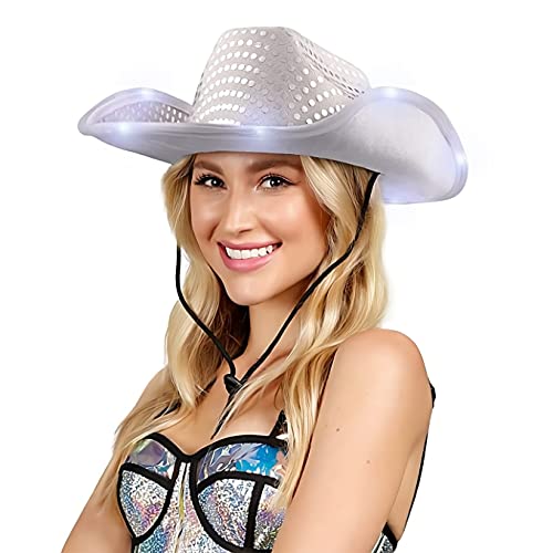 blinkee White Light Up Cowboy Hat - LED Light Hat for Women and Men - Image 1