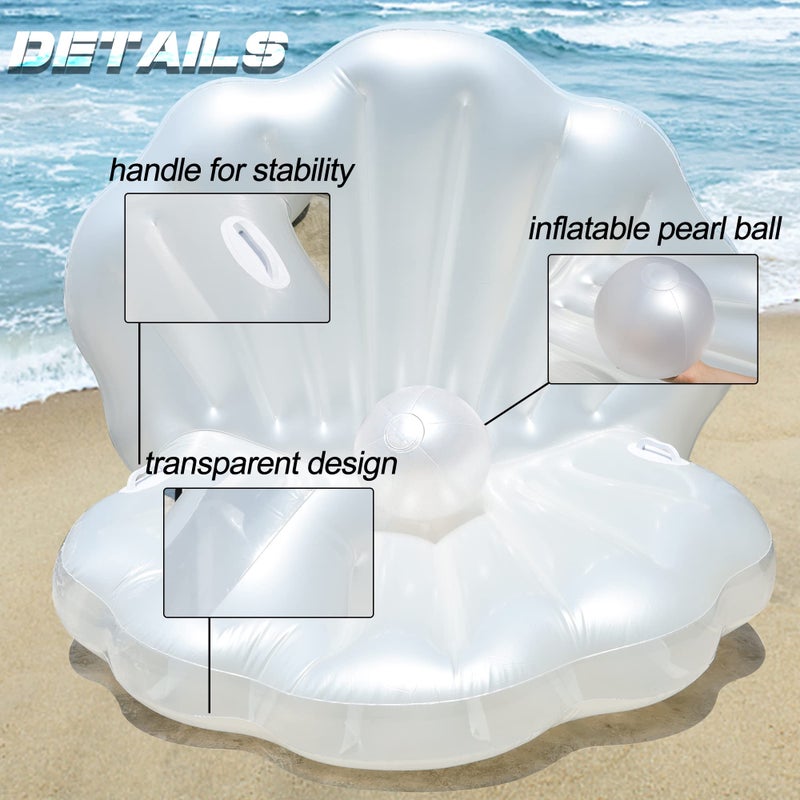 Triumpeek Inflatable Seashell Pool Float, Blow Up Giant Clam Floatie with 8" Pearl Ball, Shell Pool Floating Ride On Raft Chair for Swimming Pool Summer Beach Party - Image 3