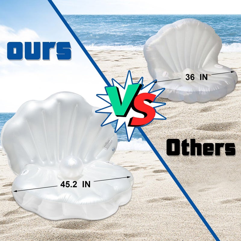 Triumpeek Inflatable Seashell Pool Float, Blow Up Giant Clam Floatie with 8" Pearl Ball, Shell Pool Floating Ride On Raft Chair for Swimming Pool Summer Beach Party - Image 4