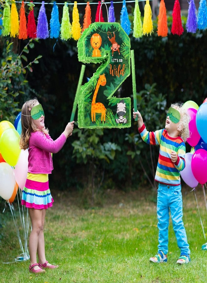 Jexine 3 Pcs 16 Inch Animal Number 2 Piñata Jungle Animals Number Two Piñata with Blindfold Bat and Confetti for Boy Zoo Themed 2nd Birthday Celebration Party Supplies - Image 4