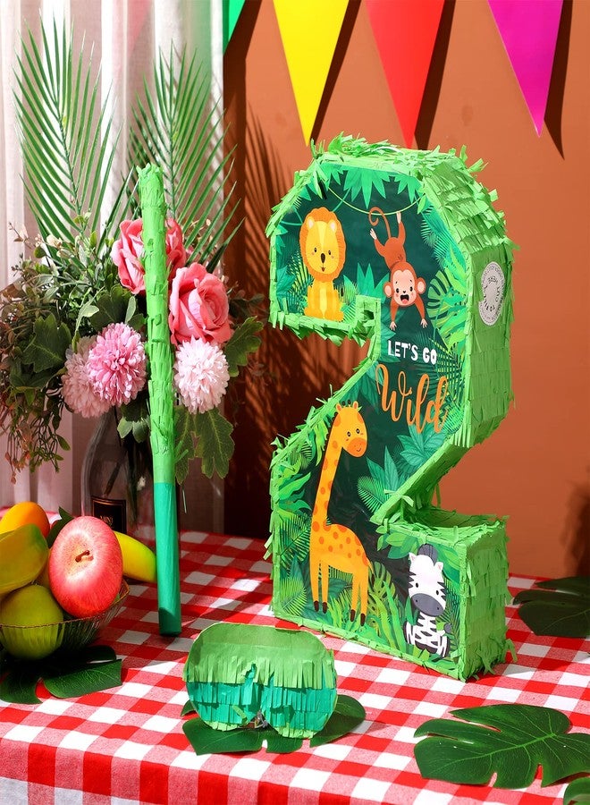 Jexine 3 Pcs 16 Inch Animal Number 2 Piñata Jungle Animals Number Two Piñata with Blindfold Bat and Confetti for Boy Zoo Themed 2nd Birthday Celebration Party Supplies - Image 5