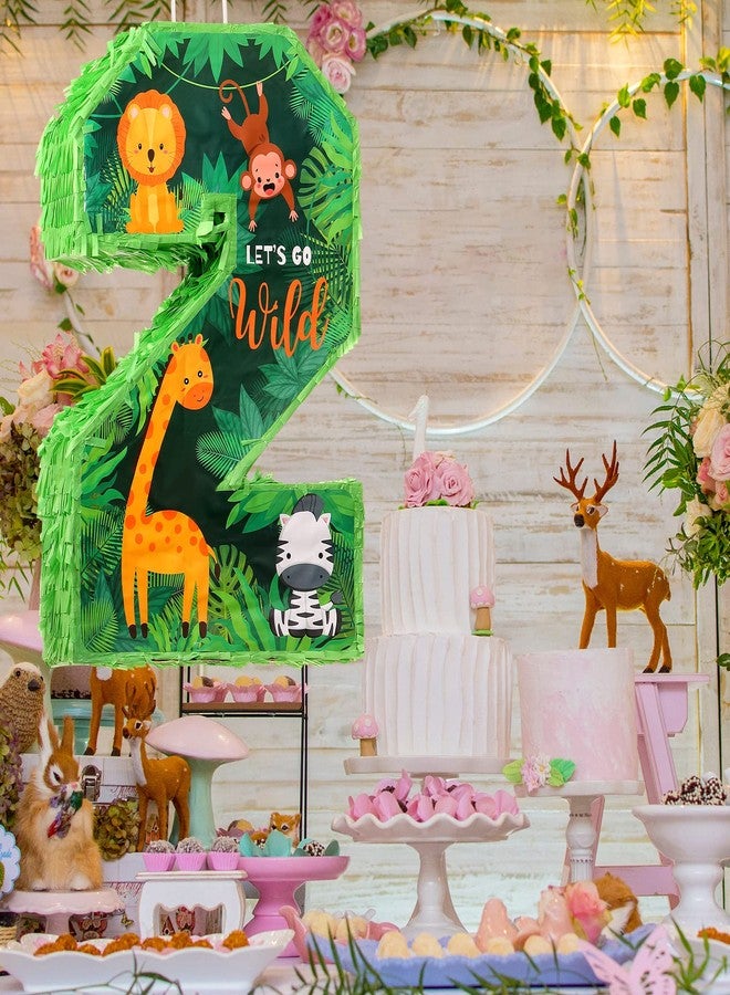 Jexine 3 Pcs 16 Inch Animal Number 2 Piñata Jungle Animals Number Two Piñata with Blindfold Bat and Confetti for Boy Zoo Themed 2nd Birthday Celebration Party Supplies - Image 3