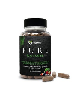Pure Nature Fruit & Veggie Superfood Supplement With Antioxidants For Energy Cognitive Clarity Immunity & Digestion Support Vegetable Capsules 30 Servings (120 Capsules).