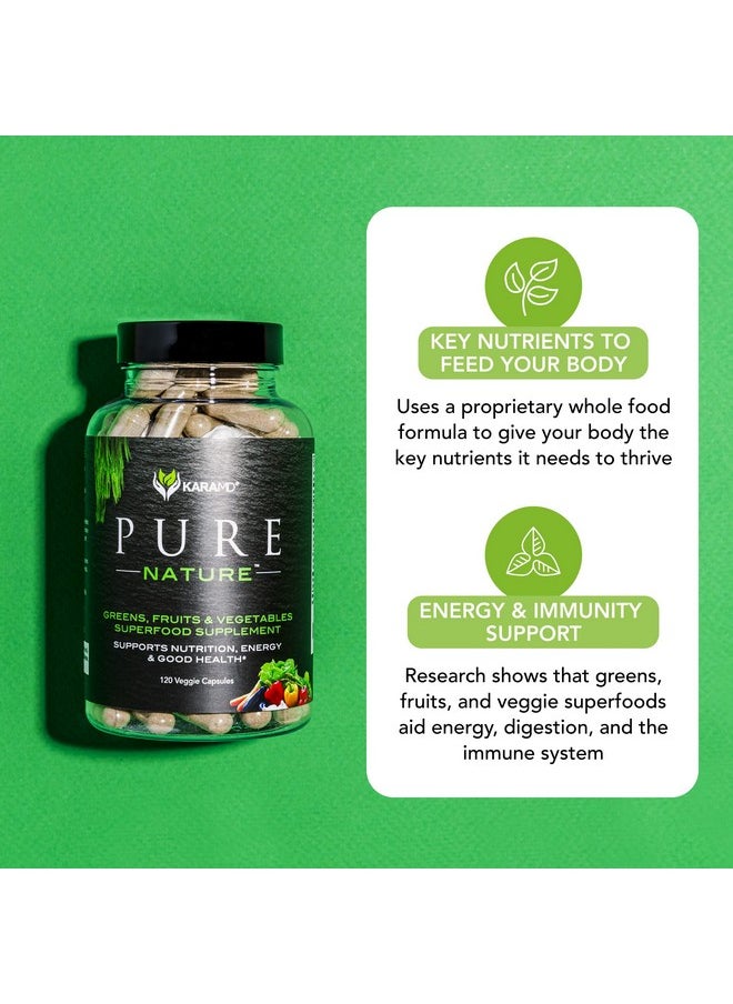 karamd - Pure Nature Fruit & Veggie Superfood Supplement With Antioxidants For Energy Cognitive Clarity Immunity & Digestion Support Vegetable Capsules 30 Servings (120 Capsules). - Image 1