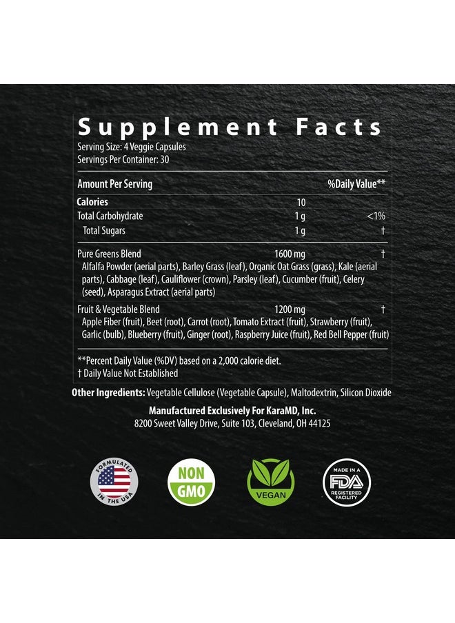 karamd - Pure Nature Fruit & Veggie Superfood Supplement With Antioxidants For Energy Cognitive Clarity Immunity & Digestion Support Vegetable Capsules 30 Servings (120 Capsules). - Image 1