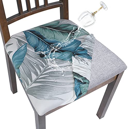 SearchI Water Repellent Seat Covers for Dining Chairs 4 Pack Jacquard Stretch Dining Room Chair Seat Covers Kitchen Chair Seat Covers ProtectorsBlue Foliage - Image 1