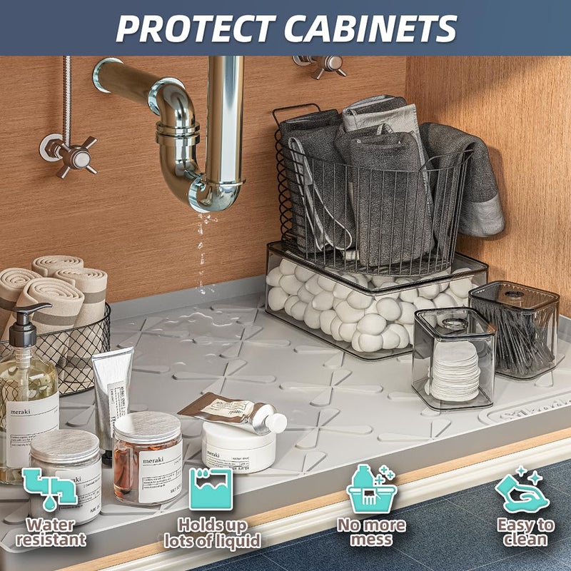 Sika deer Sikadeer Under Sink Mat For Bathroom Waterproof  25"" X 19"" Silicone Under Sink Liner Bathroom Cabinet Shelf Protector Kitchen Organizer  Fit 27Inch Standard Cabinet Mat Under Sink Organizer Drip Tray - Image 3