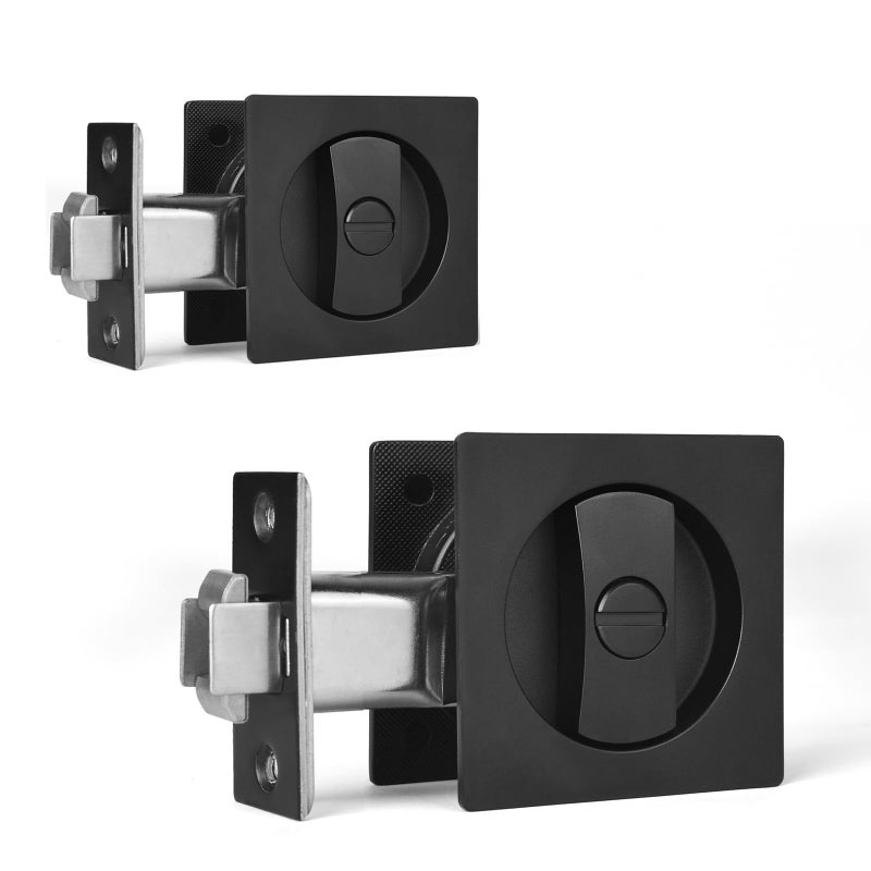 Dontay 2 Pack Pocket Door Privacy Lock Flush Handles 238 Backset BedBath Latch Recessed Knob Hardware for 1 38 to 2 316 Thickness Door Excluding Edge Pull Matte Black Square - Image 2