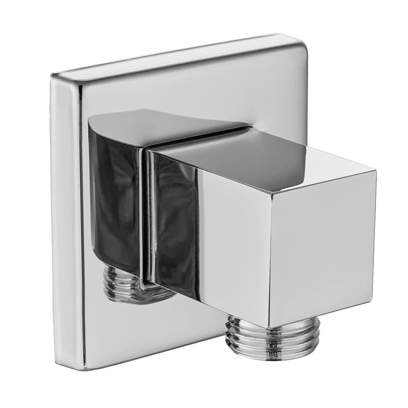 Cinwiny Square Wall Mounted Supply Elbow Polish Chrome Solid Brass NPT1/2" Water Union Outlet for Hand Held Sprayer with G1/2â€Shower Hose Connector and Flange - Image 1