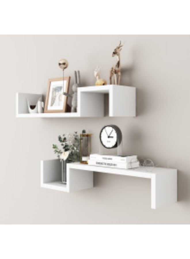 ميكسد مجموعة من 2 رفوف الزاوية العائمة - رفوف خشبية مثبتة على الجدار للديكور المنزلي في غرفة النوم وغرفة المعيشة وحمام ومطبخ ومكتب - Image 1