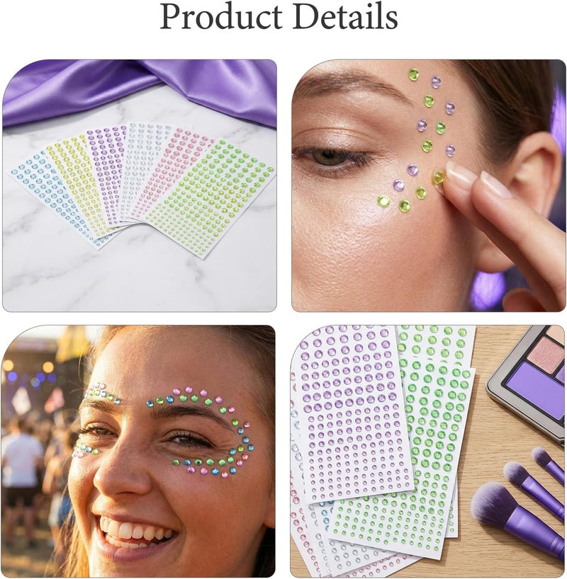 12 Sheets Face Jewels: Acrylic Face Rhinestones Stickers - Sparkly Self-Adhesive Gems for Makeup Weddings and Festival - Jewel Stickers for Crafts and Nail Art - Image 5