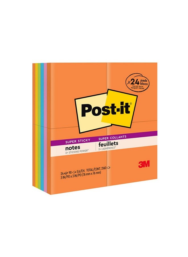 Post-it Super Sticky Notes 24 Sticky Note Pads 3 X 3 In. School Supplies Office Products Sticky Notes For Vertical Surfaces Monitors Walls And Windows Energy Boost Collection - Image 1